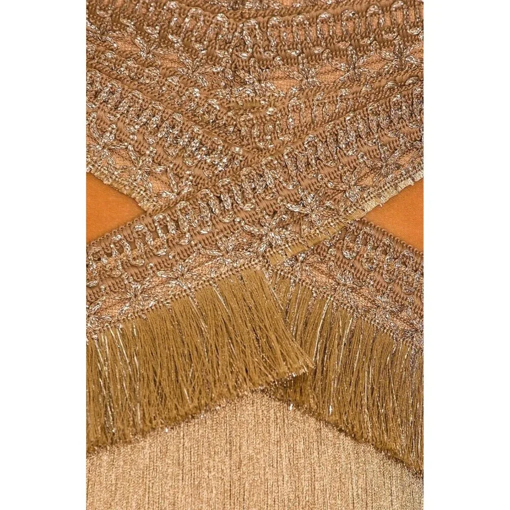 PatBO Gold Fringe Tiered Cutout Mini Dress - Picture 3 of 5